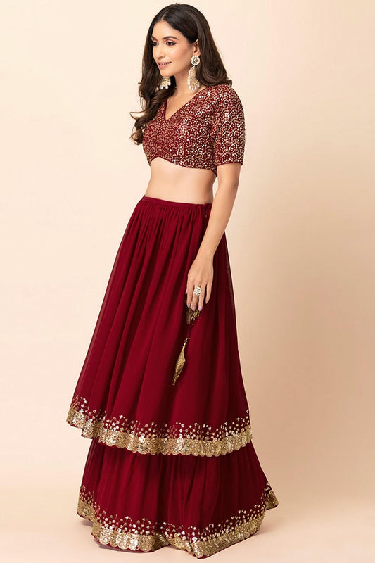 Georgette Lehenga Choli In Red Colour LC10110158
