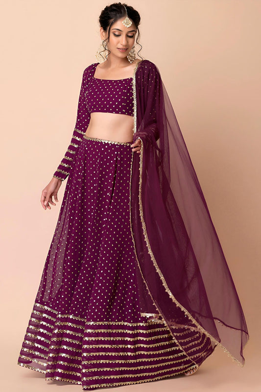 Georgette Lehenga Choli In Wine Colour LC10110166