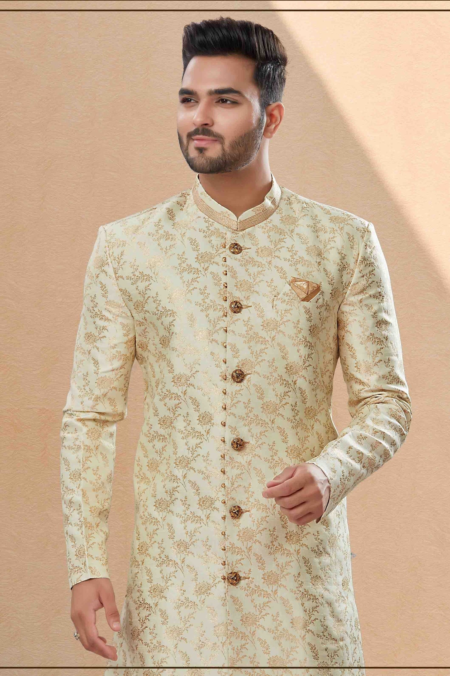 Gold Dhoti SherwaniIn Banarasi Jacquard NCSH10410505