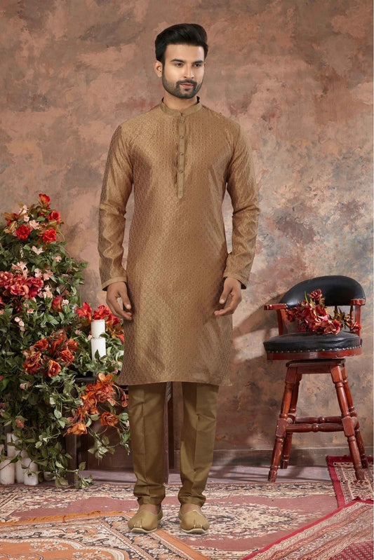 Gold Kurta Pajama In Jacquard NCKP10410691