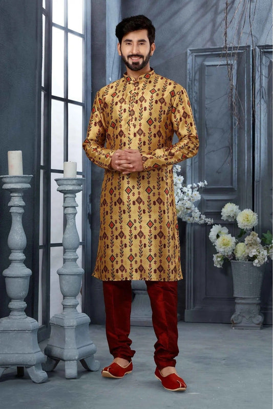Gold Kurta Pajama In Silk NCKP10410694