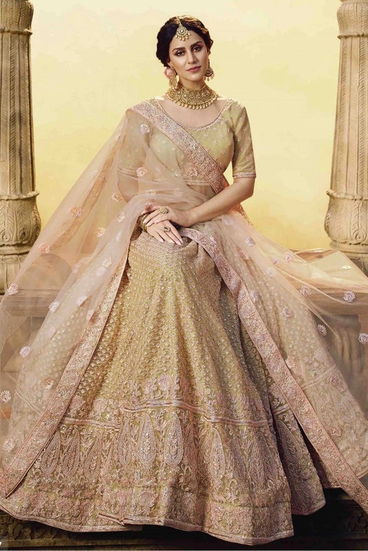 Gold Soft Net And Silk Embroidery Lehenga Choli NCLC10810461