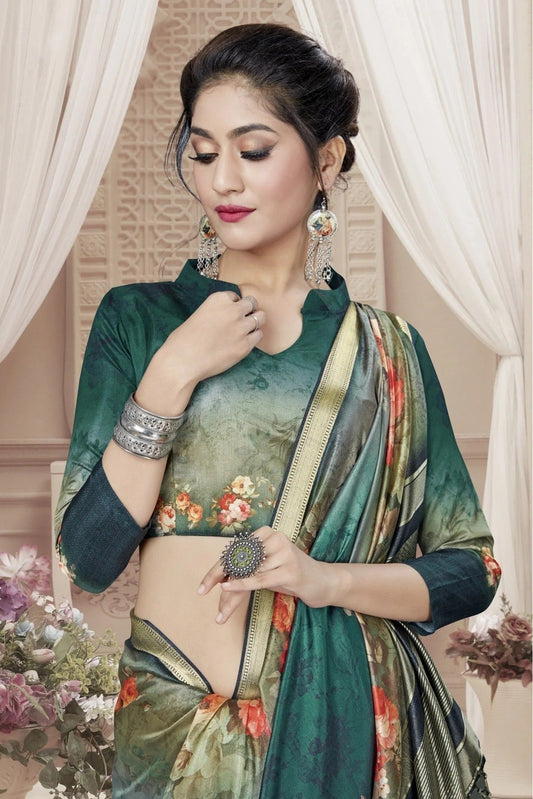 Green Art Silk Digital Print Saree NCSD11210801