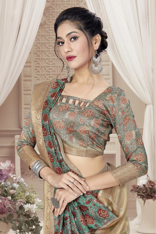 Green Art Silk Digital Print Saree NCSD11210804