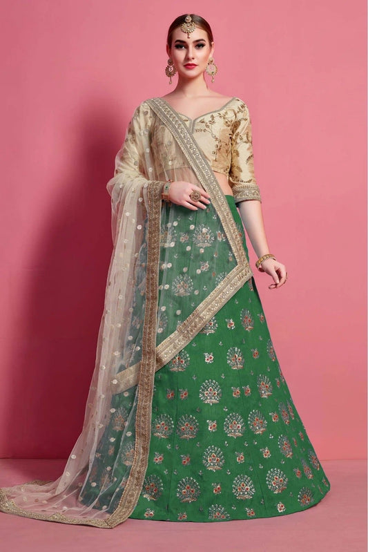 Green Art Silk Embroidery Lehenga Choli NCLC10810547