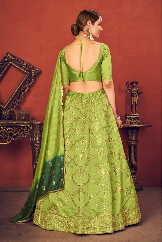 Green Art Silk Embroidery Lehenga Choli NCLC11510140