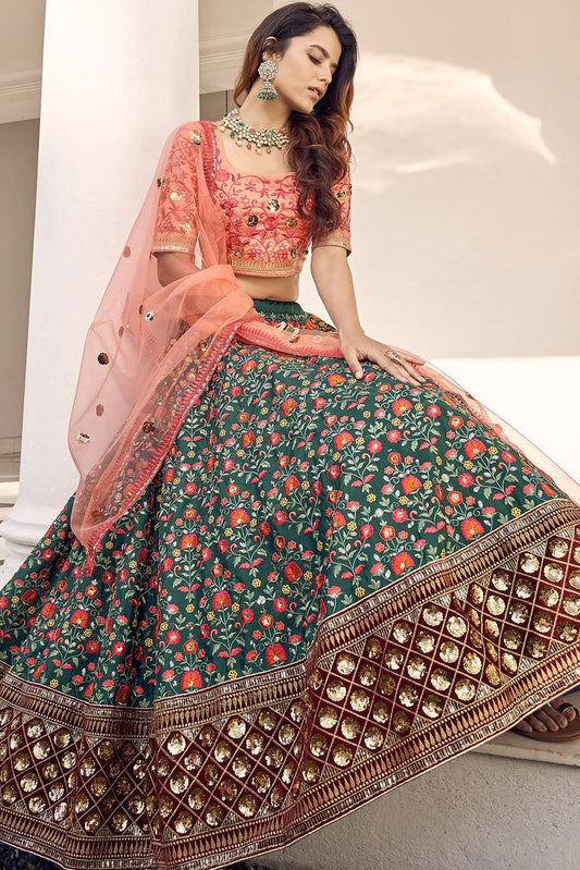 Green Art Silk Embroidery Lehenga Choli NCLC11510157