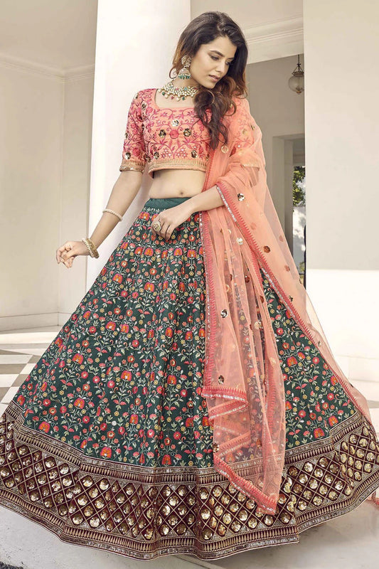 Green Art Silk Embroidery Lehenga Choli NCLC11510157