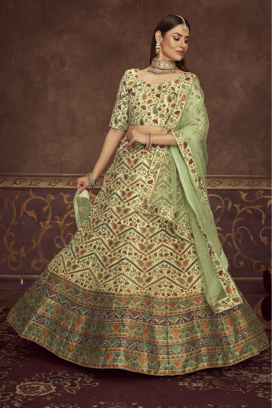 Green Art Silk Embroidery Lehenga Choli NCLC11510159