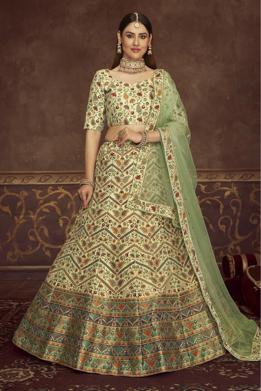 Green Art Silk Embroidery Lehenga Choli NCLC11510159