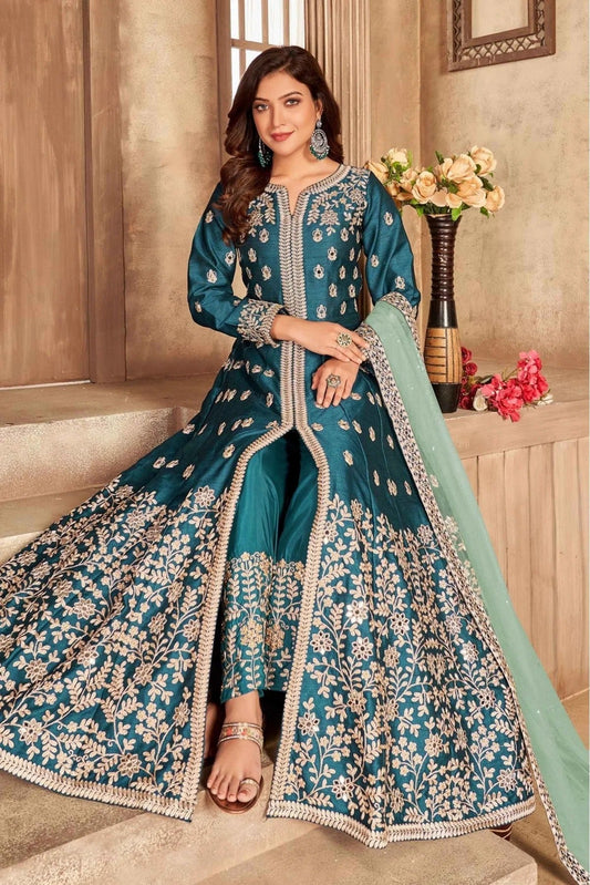 Green Art Silk Pant Style Suit NCSM10510337