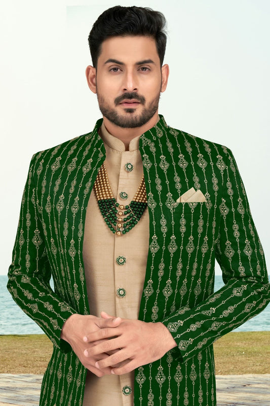Green Banarasi Silk Sherwani NCSH10410260