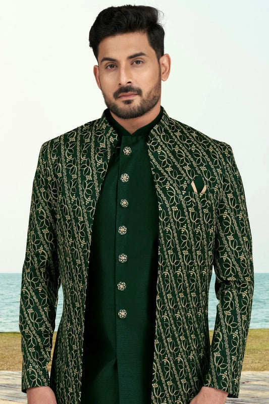 Green Banarasi Silk Sherwani NCSH10410268