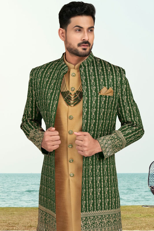 Green Banarasi Silk Sherwani NCSH10410270