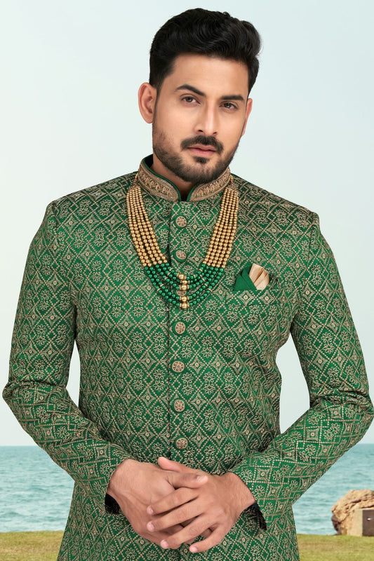 Green Banarasi Silk Sherwani NCSH10410283
