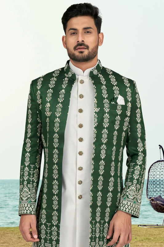 Green Banarasi Silk Sherwani NCSH10410288