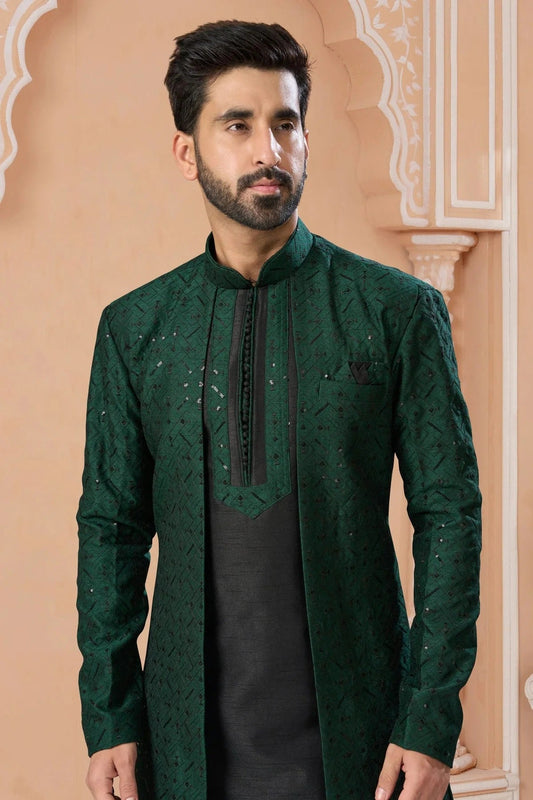 Green Banglori Silk Sherwani NCSH10410219