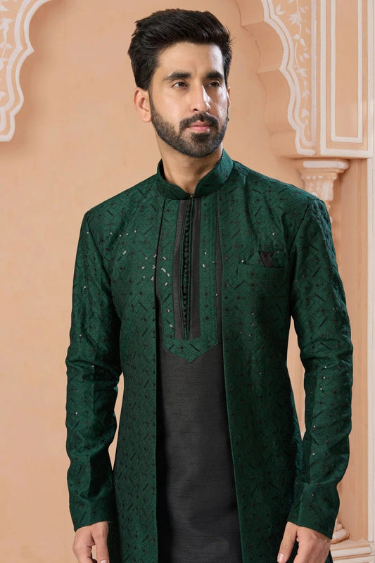 Green Banglori Silk Sherwani NCSH10410248