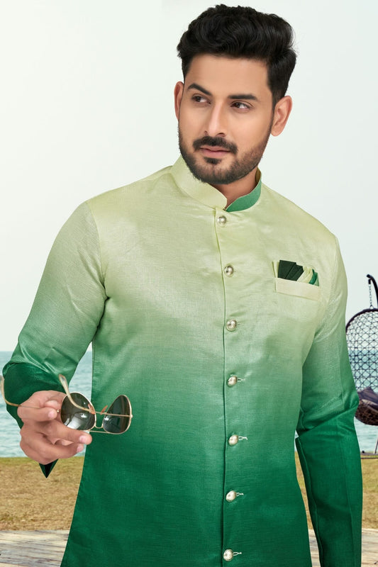 Green Champion Silk Indo Western Sherwani NCSH10410302