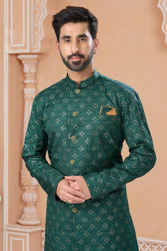 Green Champion Silk Sherwani NCSH10410255