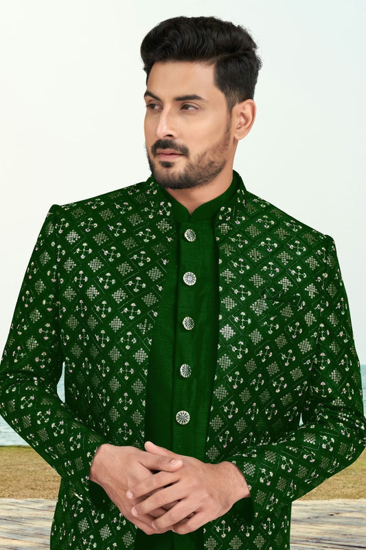 Green Champion Silk Sherwani NCSH10410258