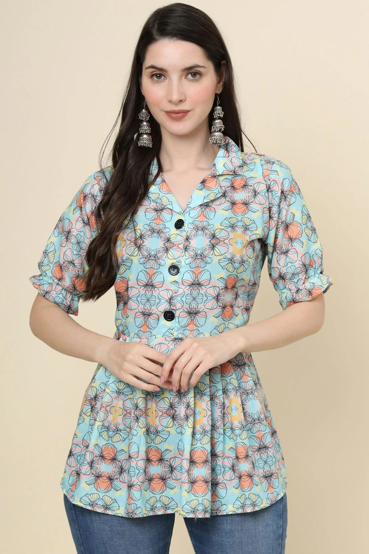 Green Cotton Printed Readymade Top NCTP11112310