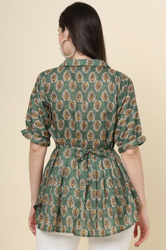 Green Cotton Printed Readymade Top NCTP11112313