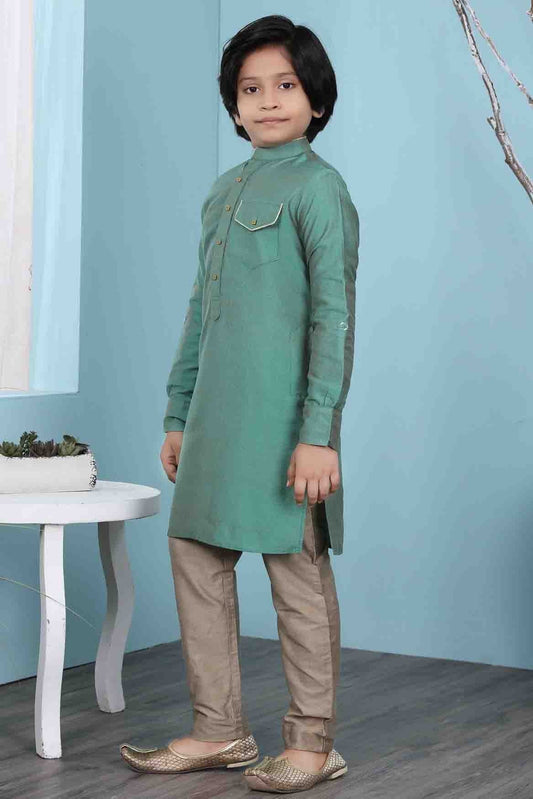 Green Cotton Silk Kurta Pajama NCBW10710698