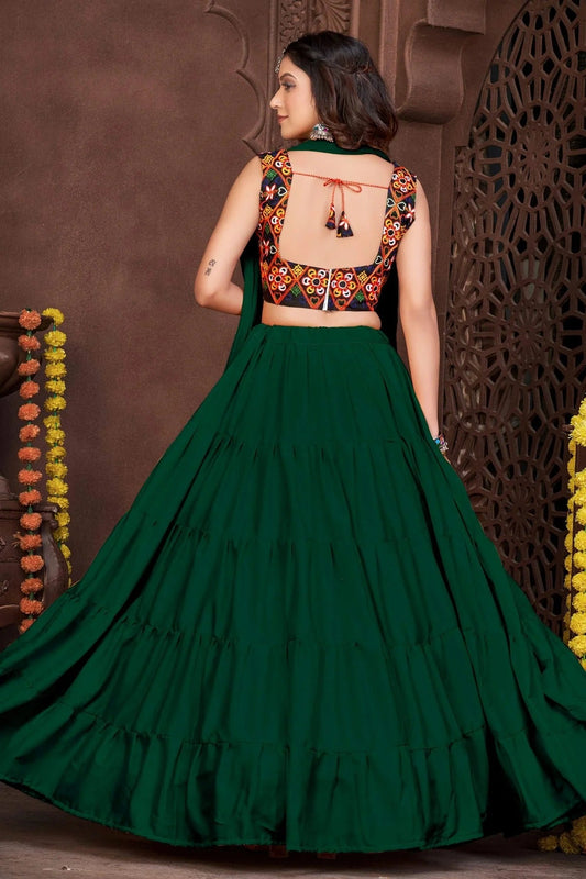 Green Embroidery French Crepe Navratri Lehenga NCLD11710193