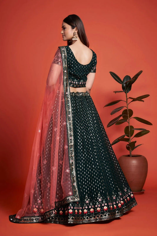 Green Embroidery Georgette Lehenga Choli NCLD10810226