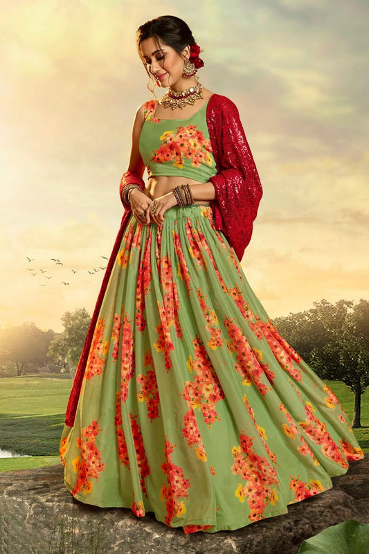 Green Embroidery Organza Lehenga Choli NCLD10810345
