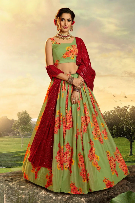 Green Embroidery Organza Lehenga Choli NCLD10810345