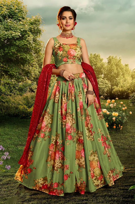 Green Embroidery Organza Lehenga Choli NCLD10810346