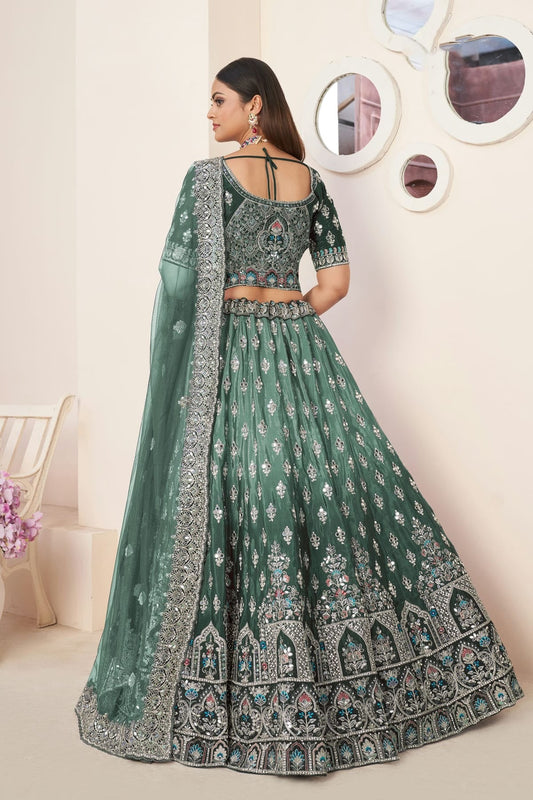 Green Embroidery Satin Lehenga Choli NCLD10810213