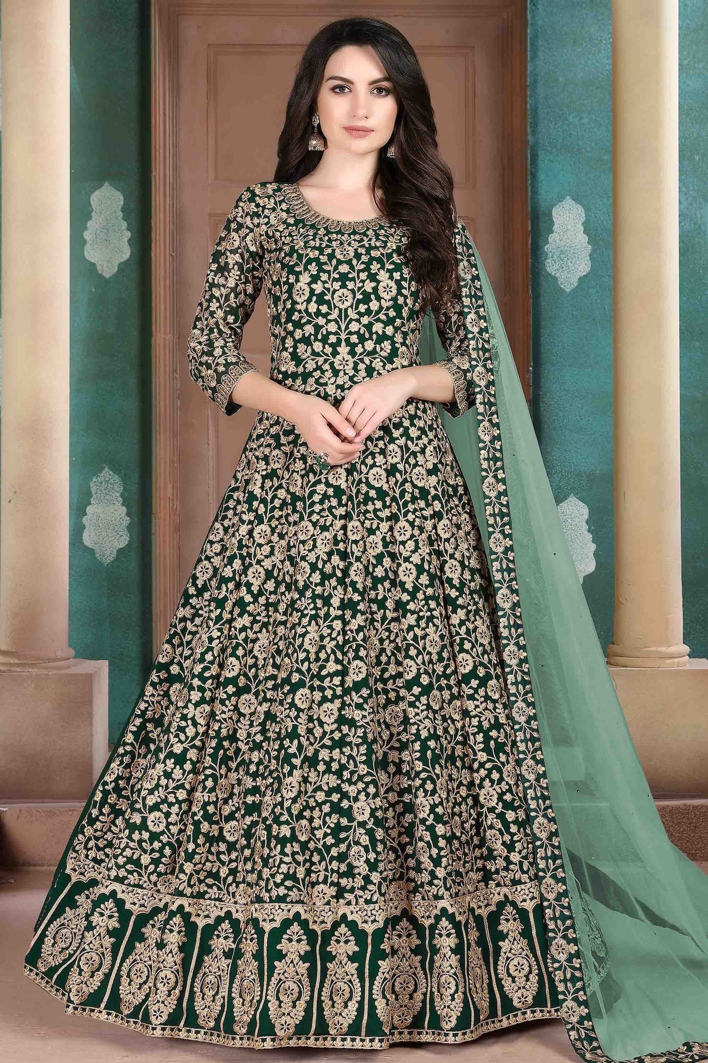 Green Faux Georgette Semi Stitched Anarkali Suit NCSM10510372