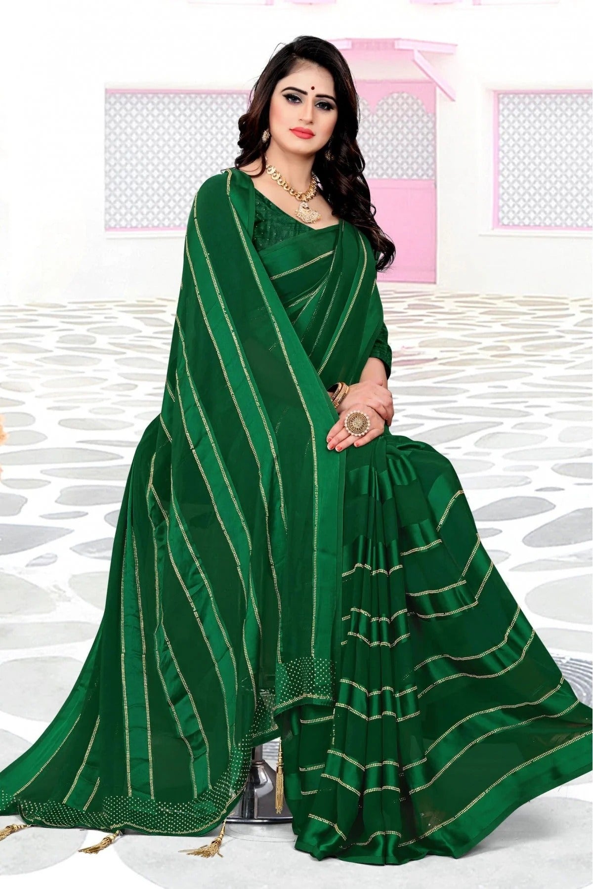 Green Georgette And Satin Designer Saree NCSD11210529