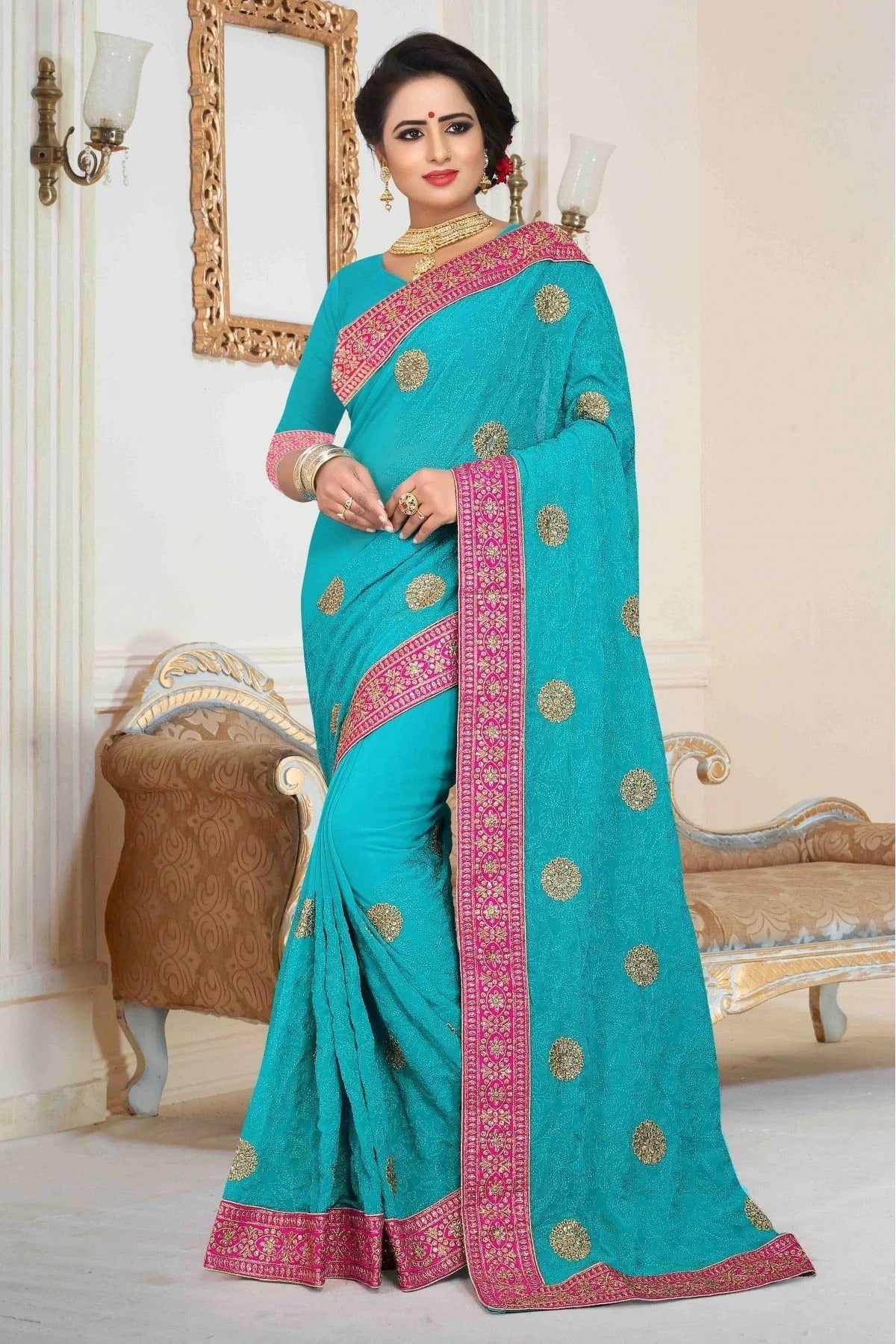 Green Georgette Embroidered Saree NCSD11210511