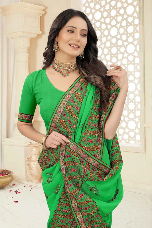 Green Georgette Embroidery Saree NCSD11210875