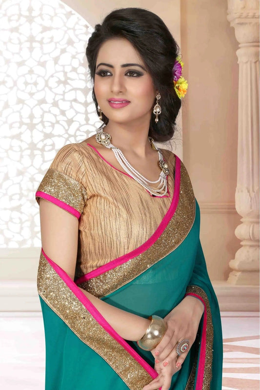 Green Georgette Lace Saree NCSD11210673
