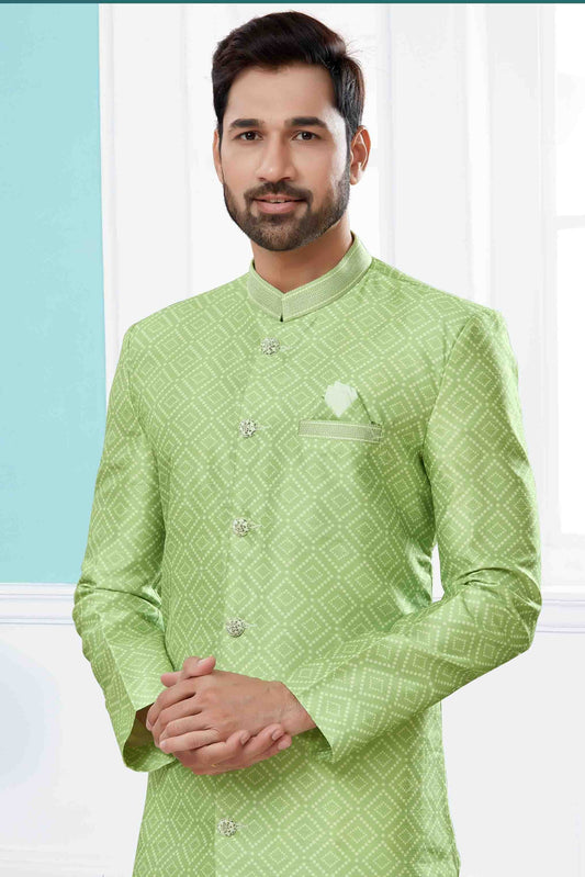 Green Indo Western In Jacquard NCSH10410545