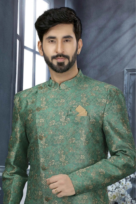 Green Jacquard Digital Print Sherwani NCSH10410425