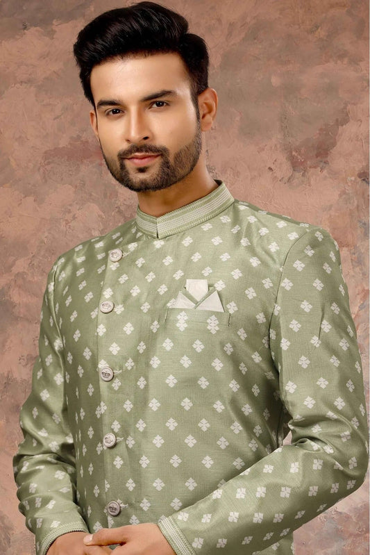 Green Jacquard Digital Print Sherwani NCSH10410428