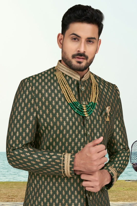 Green Jacquard Indo Western Sherwani NCSH10410295