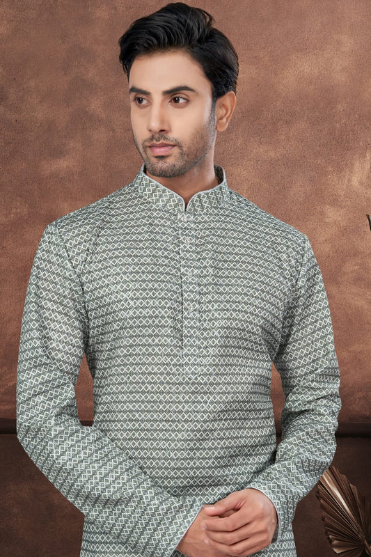 Green Jacquard Kurta Pajama NCKP10410123
