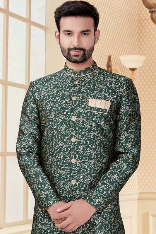 Green Jacquard Sherwani NCSH10410355