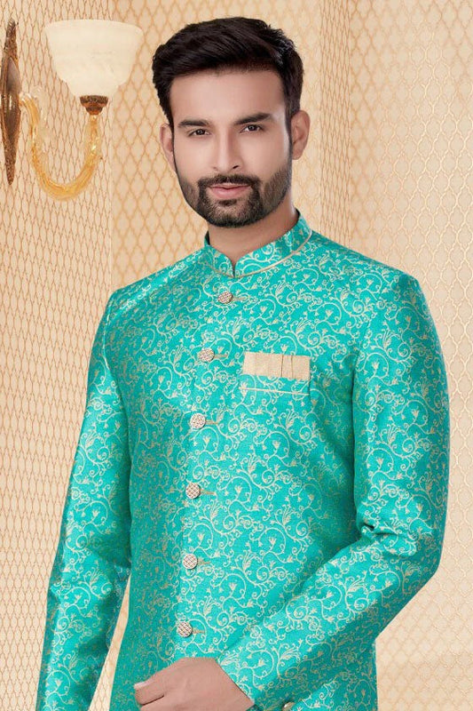 Green Jacquard Sherwani NCSH10410368