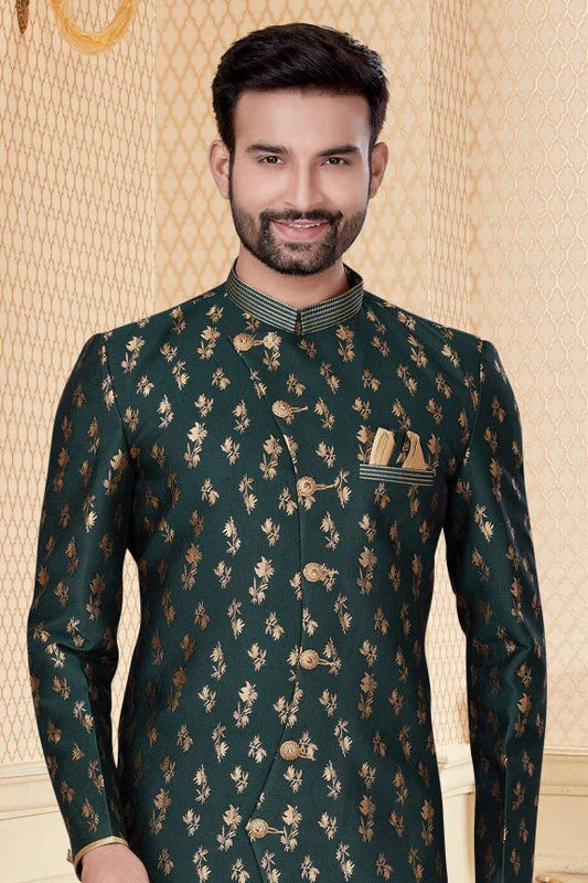 Green Jacquard Sherwani NCSH10410370