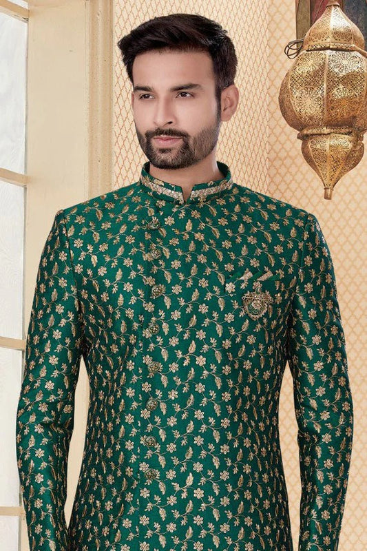 Green Jacquard Sherwani NCSH10410375