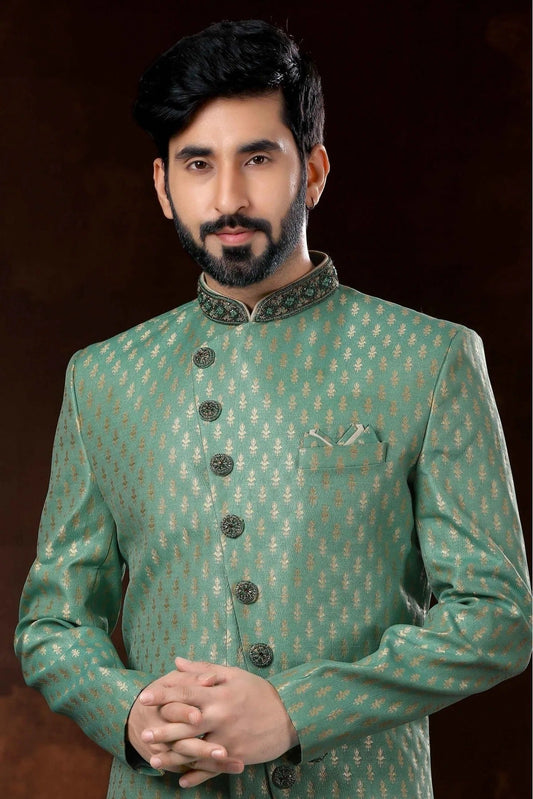 Green Jacquard Sherwani NCSH10410460