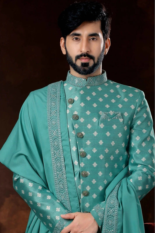 Green Jacquard Sherwani NCSH10410469